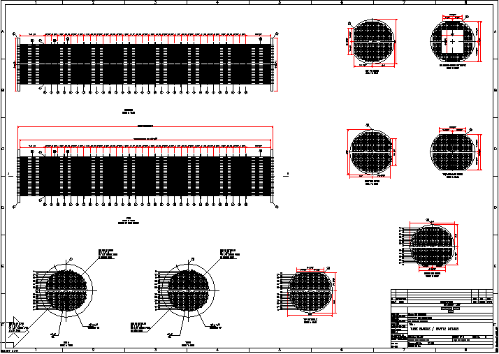 GA Drawing of Tube Bundle and baffles for double pass Tubular Exchanger with floating head, with tags to each component