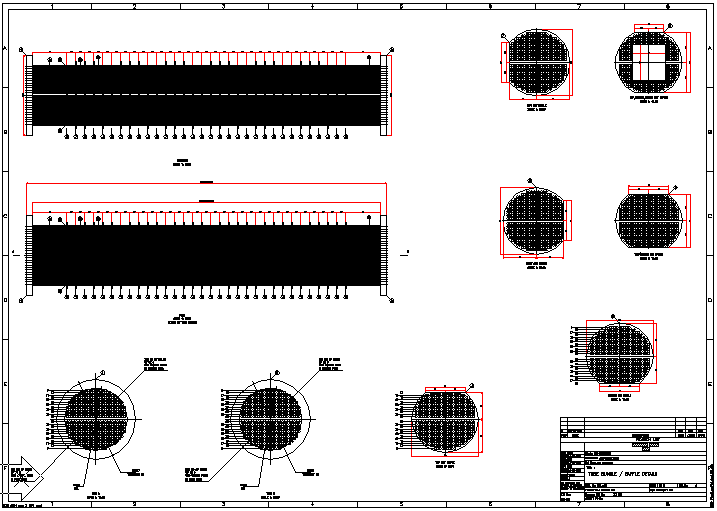 GA Drawing of Tube Bundle and baffles for double pass Tubular Exchanger with floating head, with tags to each component