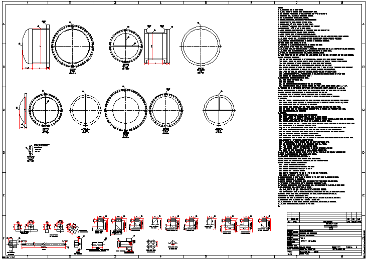 Drawing of Heads and Gaskets for double pass floating head, showing details at bottom and notes on right