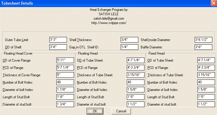 Tube Sheet Data